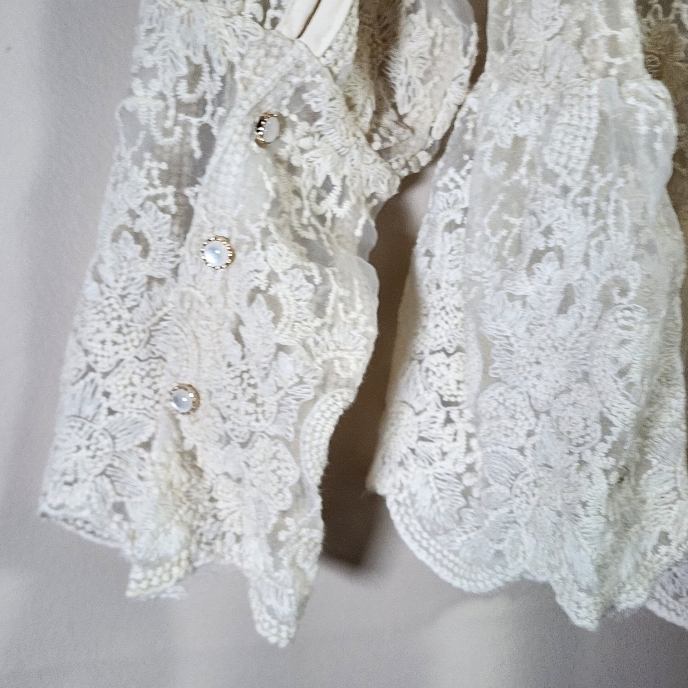 Unify style embroidered sheer long sleeve peplum blouse color offwhite - Picture 3 of 6